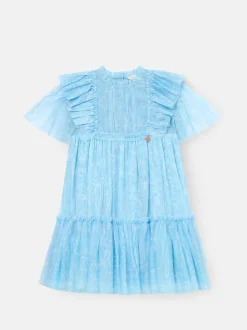 Angel & Rocket Blue Juliana Printed Frill Mesh Dress
