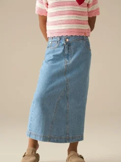 Angel & Rocket Blue Kendal Asymmetric Waist Denim Midi Skirt