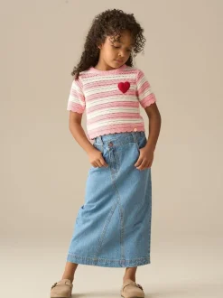 Angel & Rocket Blue Kendal Asymmetric Waist Denim Midi Skirt
