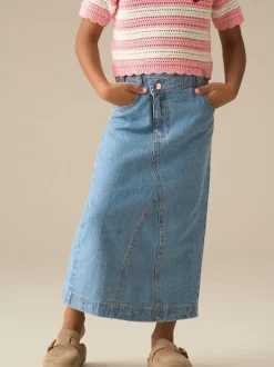 Angel & Rocket Blue Kendal Asymmetric Waist Denim Midi Skirt