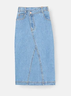 Angel & Rocket Blue Kendal Asymmetric Waist Denim Midi Skirt