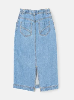 Angel & Rocket Blue Kendal Asymmetric Waist Denim Midi Skirt