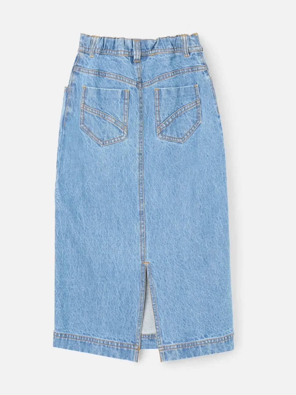 Angel & Rocket Blue Kendal Asymmetric Waist Denim Midi Skirt