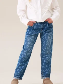 Angel & Rocket Blue Kendal Leopard Print Denim Barrel Leg Jeans