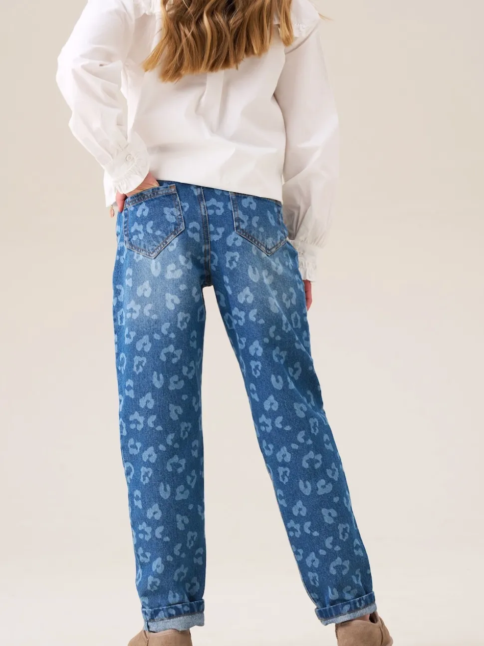 Angel & Rocket Blue Kendal Leopard Print Denim Barrel Leg Jeans