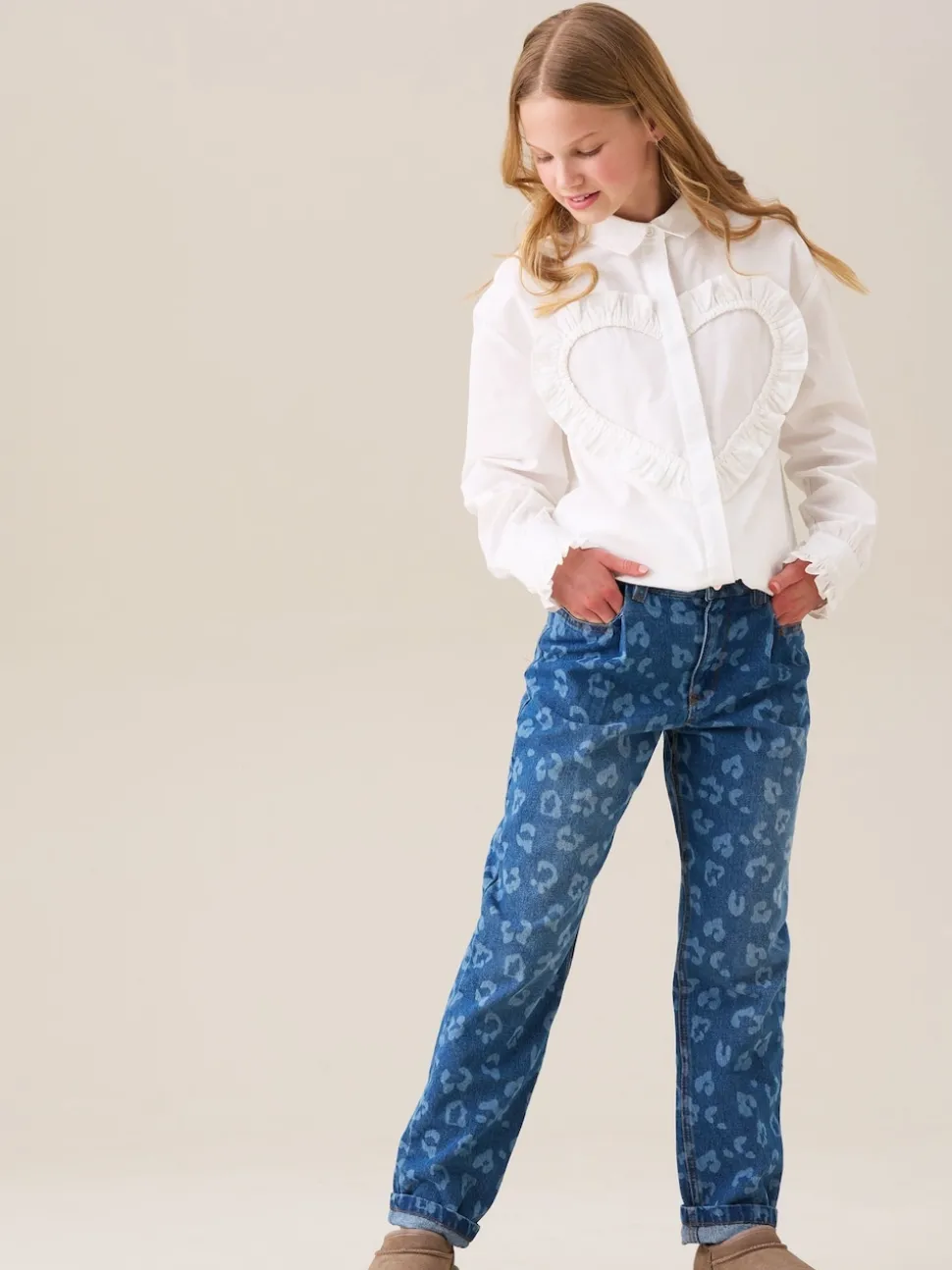 Angel & Rocket Blue Kendal Leopard Print Denim Barrel Leg Jeans