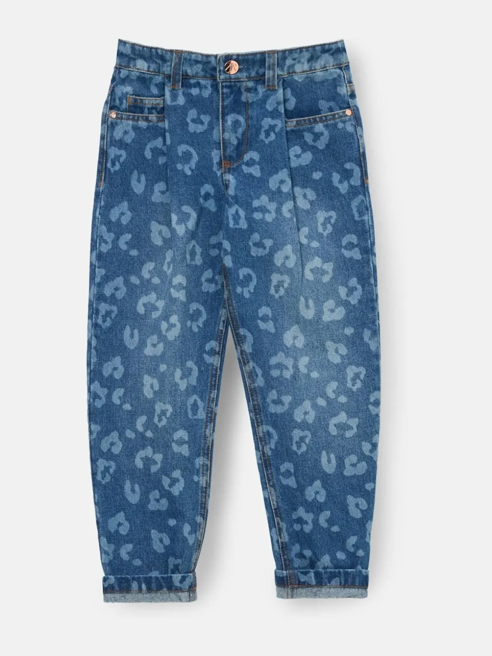 Angel & Rocket Blue Kendal Leopard Print Denim Barrel Leg Jeans
