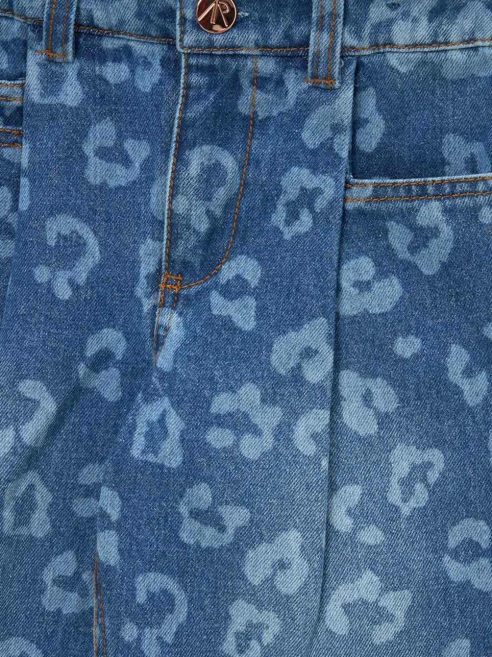 Angel & Rocket Blue Kendal Leopard Print Denim Barrel Leg Jeans