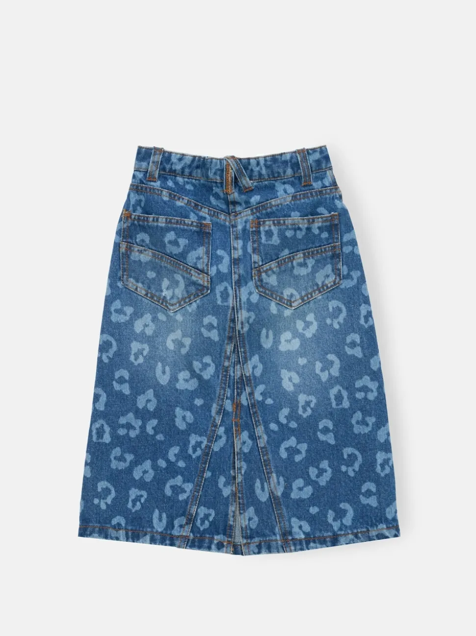 Angel & Rocket Blue Kendal Leopard Print Denim Midi Skirt