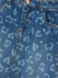 Angel & Rocket Blue Kendal Leopard Print Denim Midi Skirt