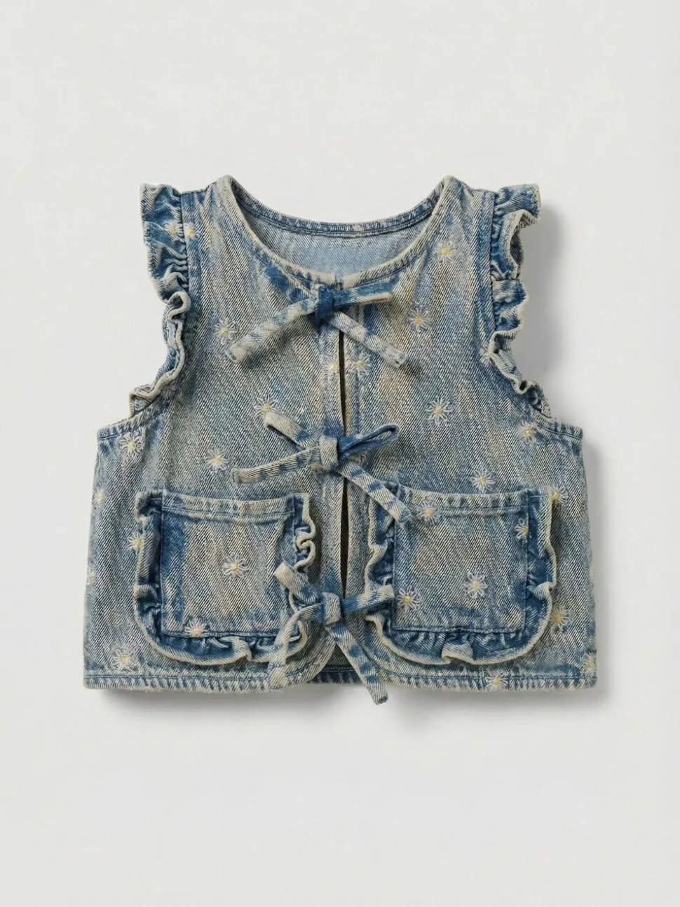Angel & Rocket Blue Kiki Embroidered Daisy Denim Gilet