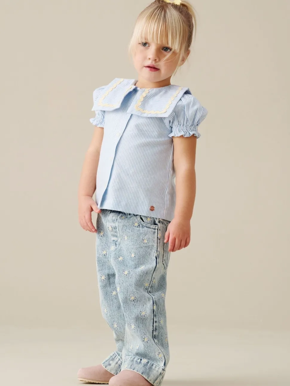 Angel & Rocket Blue Kiki Embroidered Daisy Wide Leg Jeans