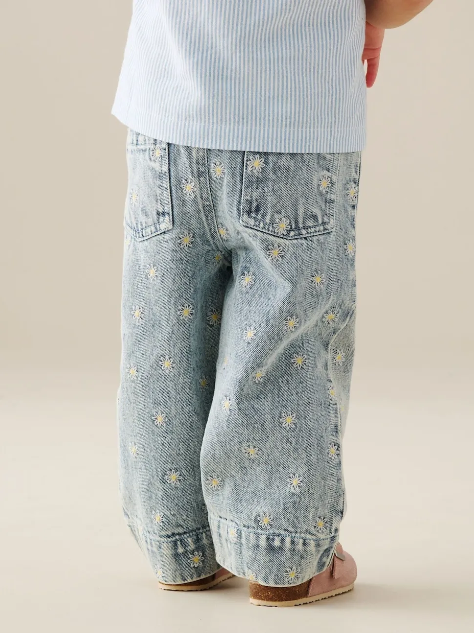 Angel & Rocket Blue Kiki Embroidered Daisy Wide Leg Jeans