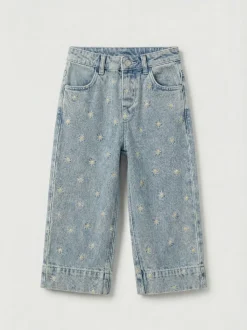 Angel & Rocket Blue Kiki Embroidered Daisy Wide Leg Jeans