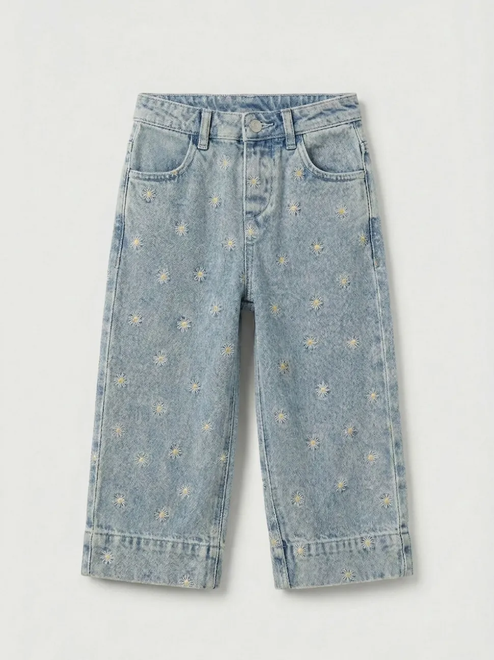 Angel & Rocket Blue Kiki Embroidered Daisy Wide Leg Jeans