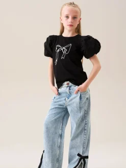 Angel & Rocket Blue Lena Bow Detail Straight Leg Jeans
