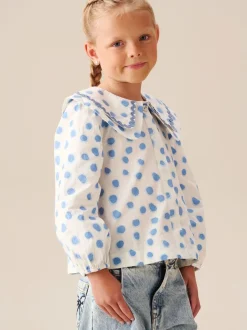 Angel & Rocket Blue Leonie Double Collar Spot Blouse