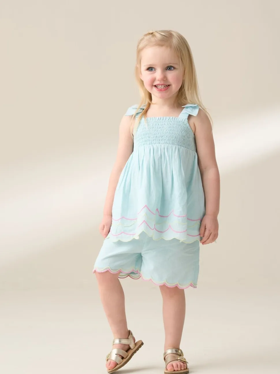 Angel & Rocket Blue Lina Embroidered 100% Cotton Top and Shorts Set