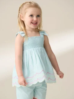 Angel & Rocket Blue Lina Embroidered 100% Cotton Top and Shorts Set