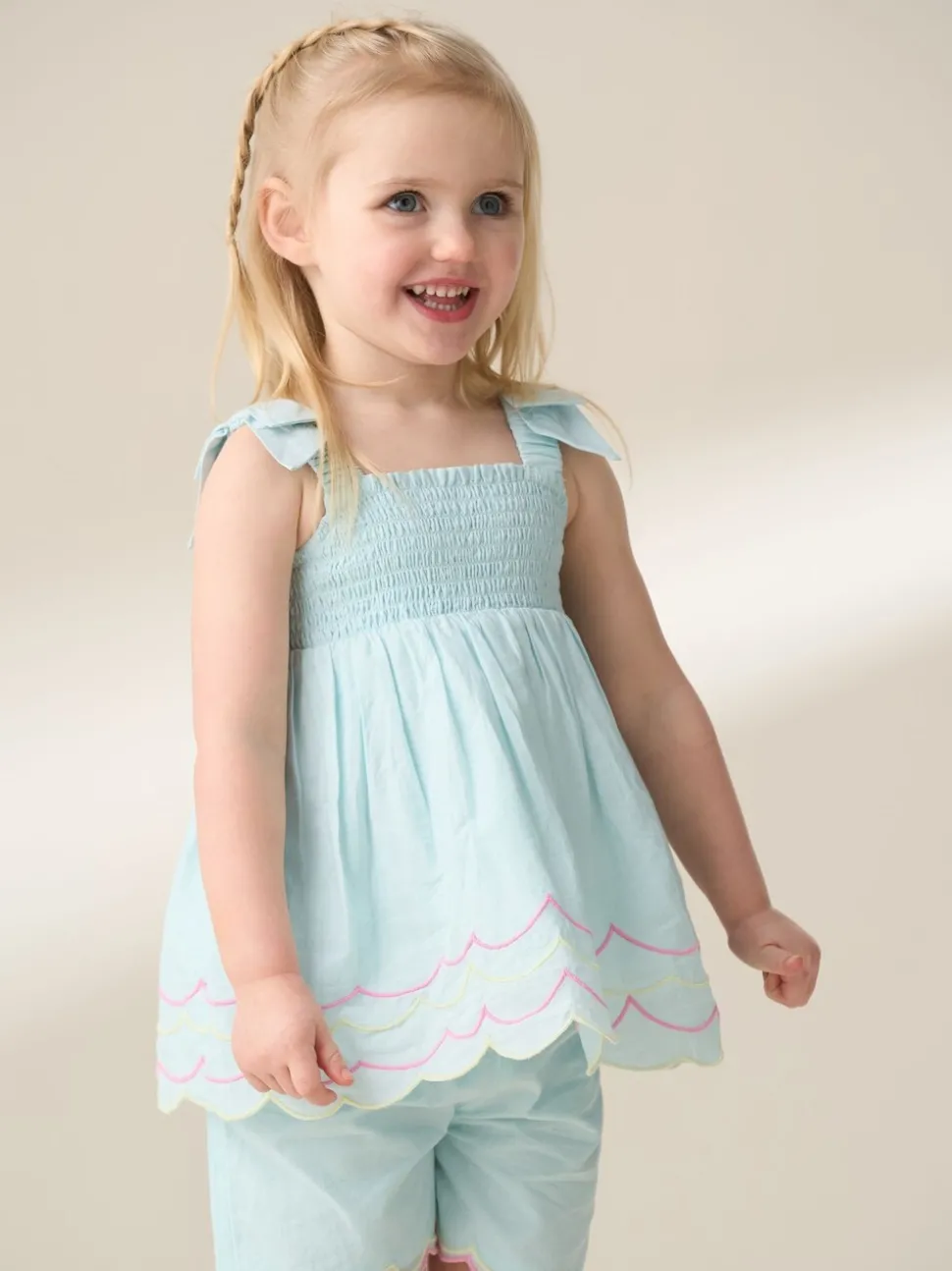 Angel & Rocket Blue Lina Embroidered 100% Cotton Top and Shorts Set