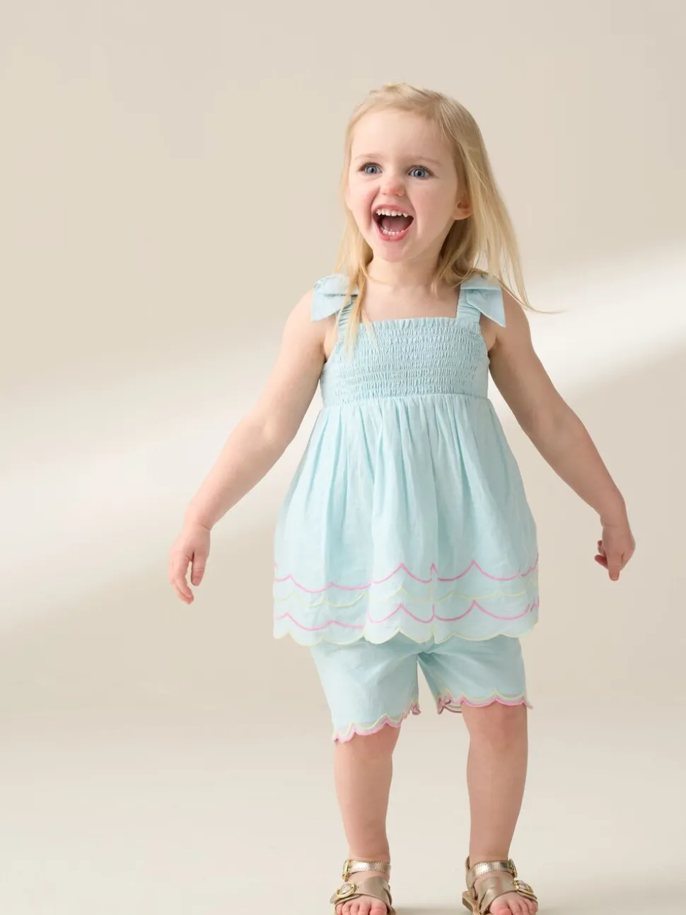 Angel & Rocket Blue Lina Embroidered 100% Cotton Top and Shorts Set