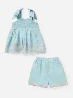 Angel & Rocket Blue Lina Embroidered 100% Cotton Top and Shorts Set