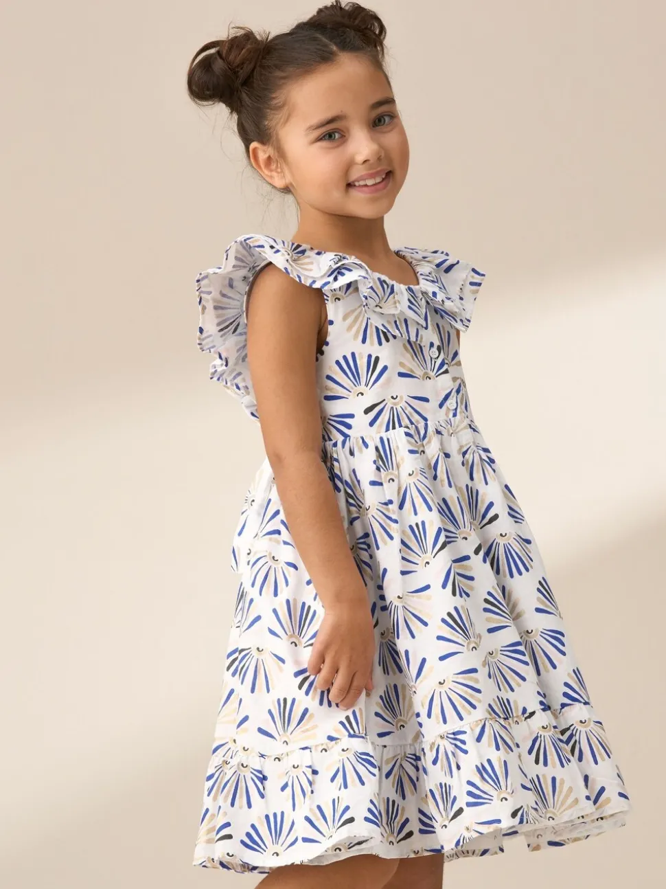 Angel & Rocket Blue Lina Frill Neck Print 100% Cotton Dress