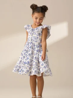 Angel & Rocket Blue Lina Frill Neck Print 100% Cotton Dress