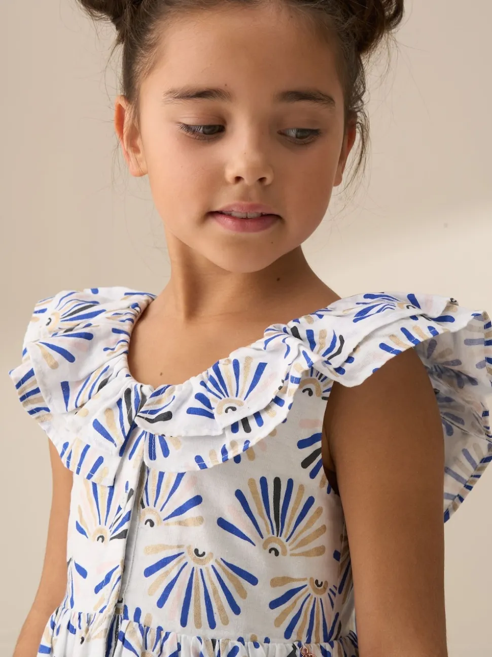 Angel & Rocket Blue Lina Frill Neck Print 100% Cotton Dress