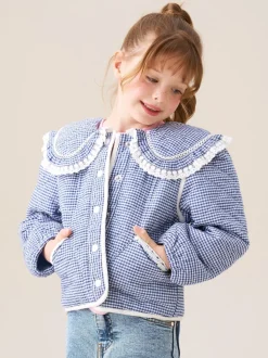 Angel & Rocket Blue Lottie Quilted Lace Trim Collar Jacket