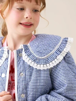 Angel & Rocket Blue Lottie Quilted Lace Trim Collar Jacket