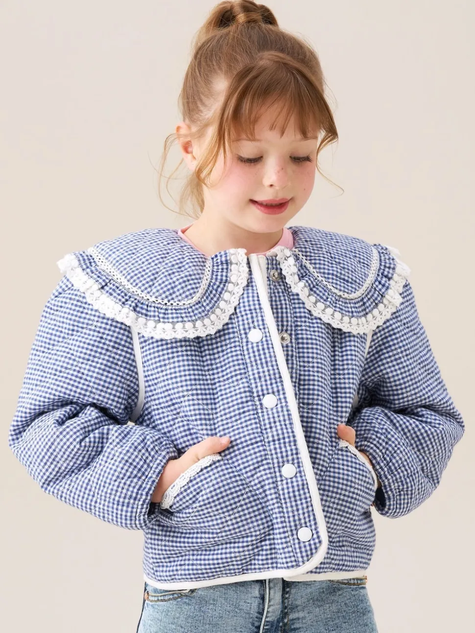 Angel & Rocket Blue Lottie Quilted Lace Trim Collar Jacket