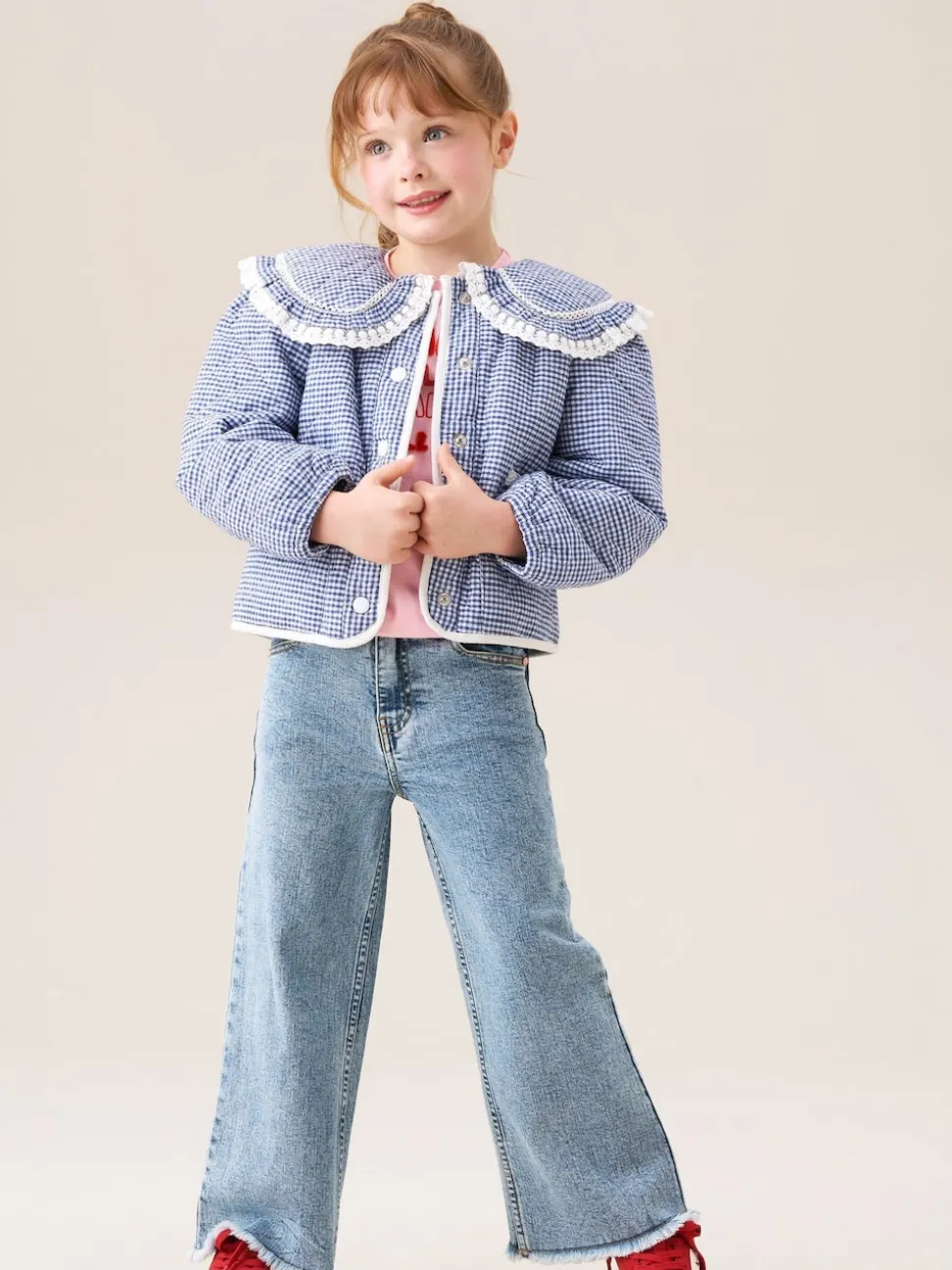 Angel & Rocket Blue Lottie Quilted Lace Trim Collar Jacket
