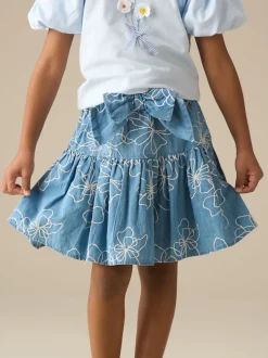 Angel & Rocket Blue Maya Embroidered Denim Bow Skirt