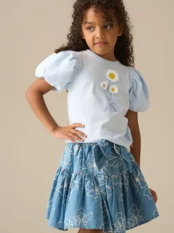 Angel & Rocket Blue Maya Embroidered Denim Bow Skirt