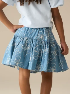 Angel & Rocket Blue Maya Embroidered Denim Bow Skirt