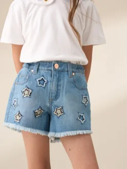 Angel & Rocket Blue Nina Star Applique 100% Cotton Denim Shorts