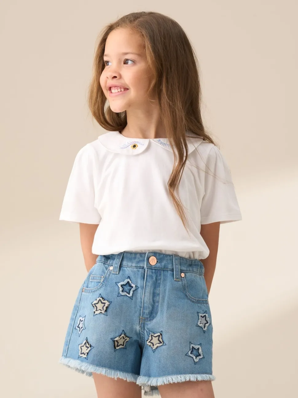 Angel & Rocket Blue Nina Star Applique 100% Cotton Denim Shorts