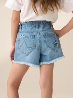 Angel & Rocket Blue Nina Star Applique 100% Cotton Denim Shorts