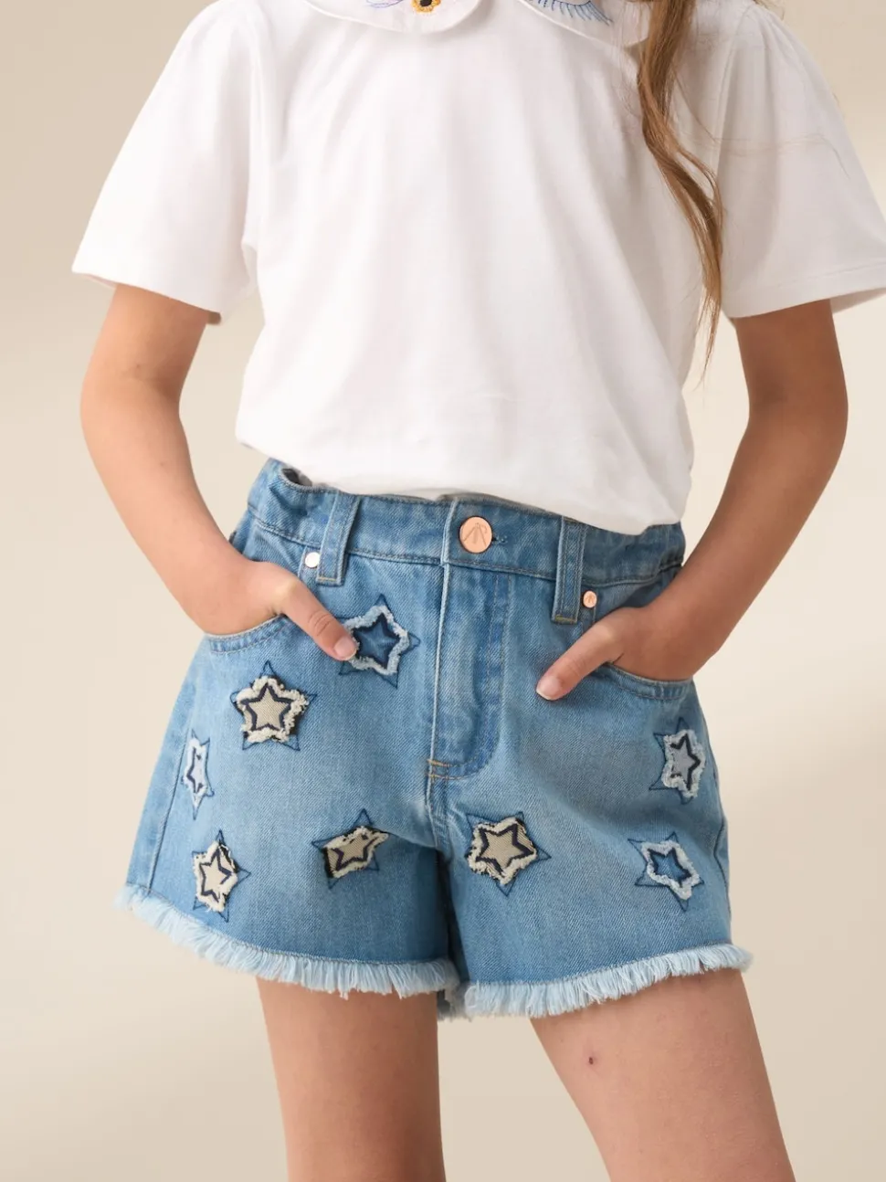 Angel & Rocket Blue Nina Star Applique 100% Cotton Denim Shorts