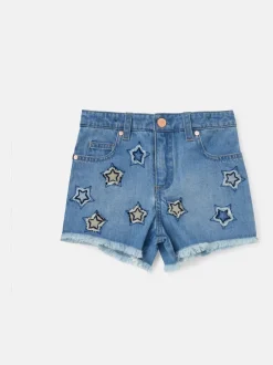 Angel & Rocket Blue Nina Star Applique 100% Cotton Denim Shorts