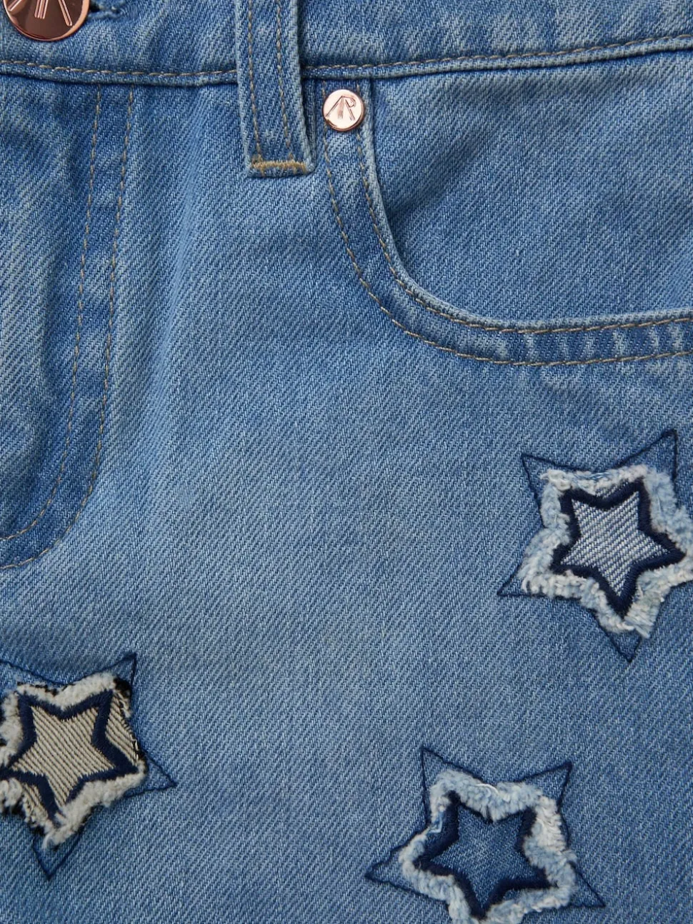 Angel & Rocket Blue Nina Star Applique 100% Cotton Denim Shorts
