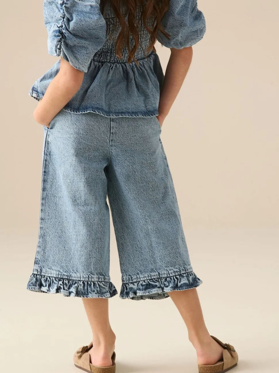 Angel & Rocket Blue Orla Blue Denim Frill Hem Trousers