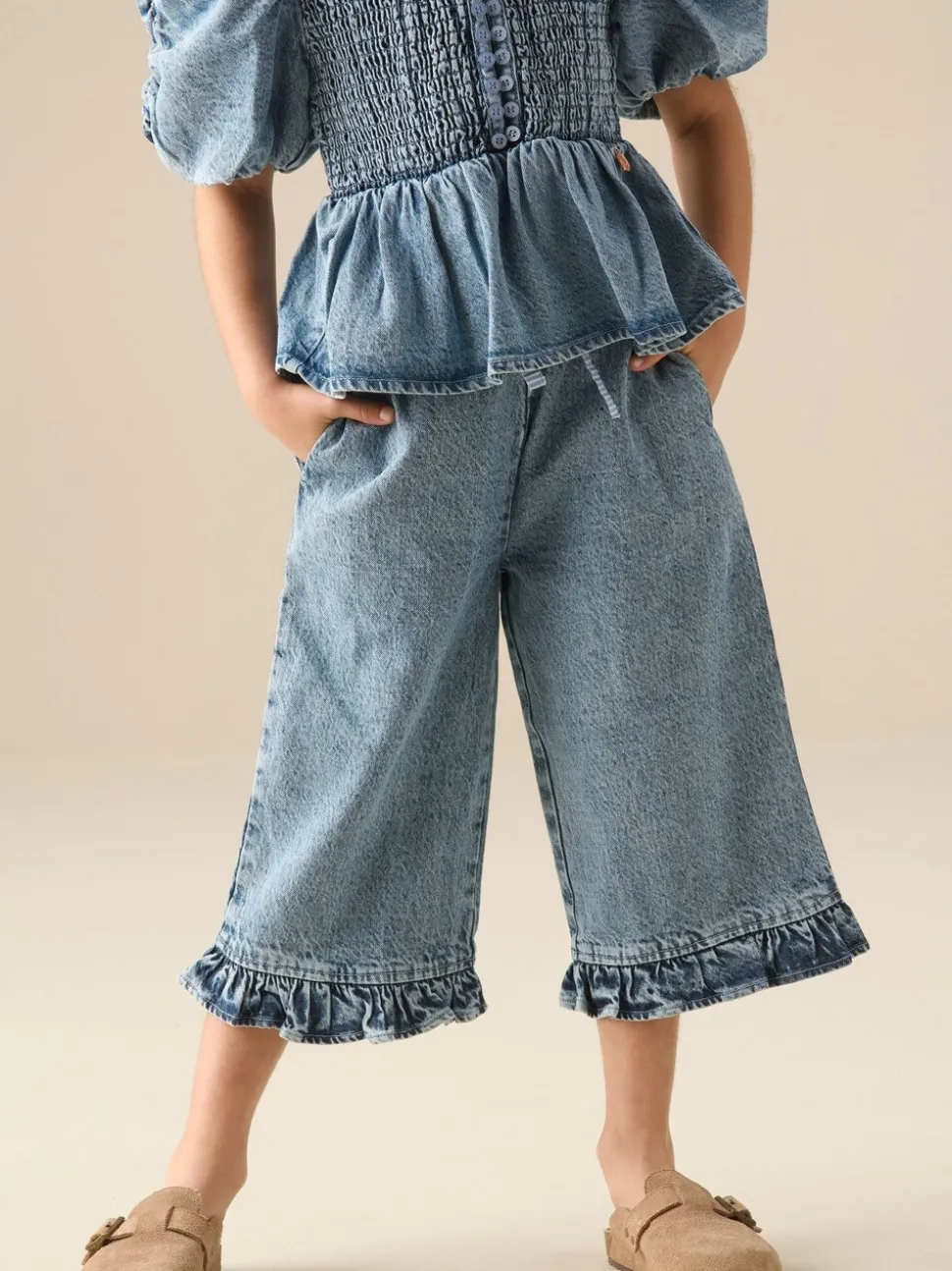 Angel & Rocket Blue Orla Blue Denim Frill Hem Trousers