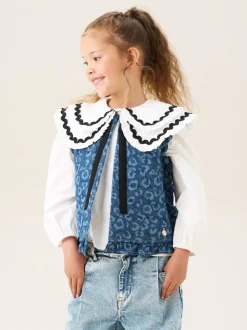 Angel & Rocket Blue Petra Leopard Print Denim Gilet
