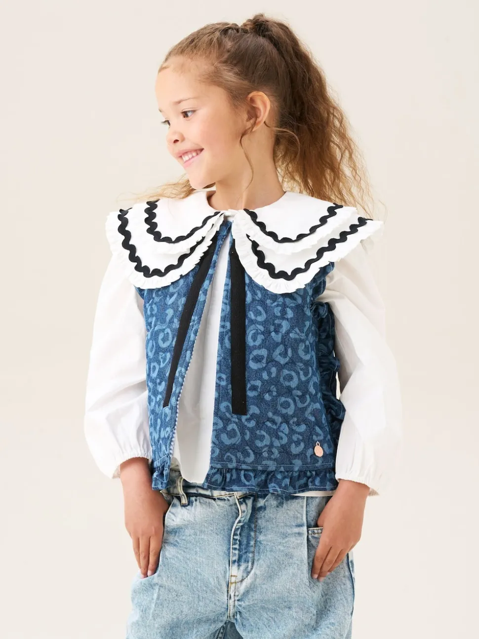 Angel & Rocket Blue Petra Leopard Print Denim Gilet