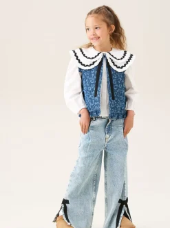 Angel & Rocket Blue Petra Leopard Print Denim Gilet