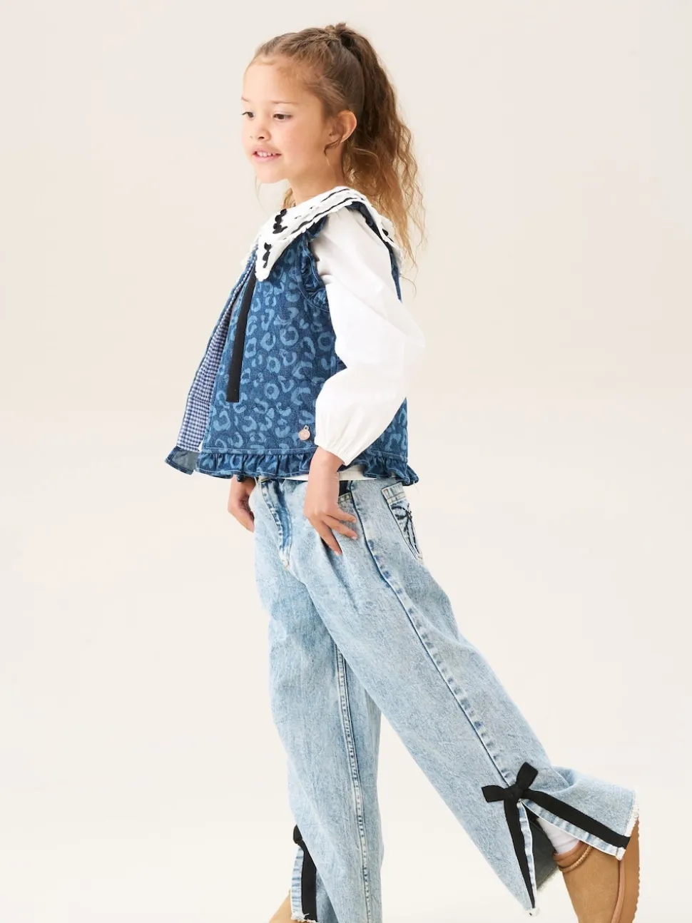Angel & Rocket Blue Petra Leopard Print Denim Gilet