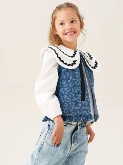 Angel & Rocket Blue Petra Leopard Print Denim Gilet