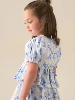 Angel & Rocket Blue Pia Floral Tie Detail Peplum Blouse